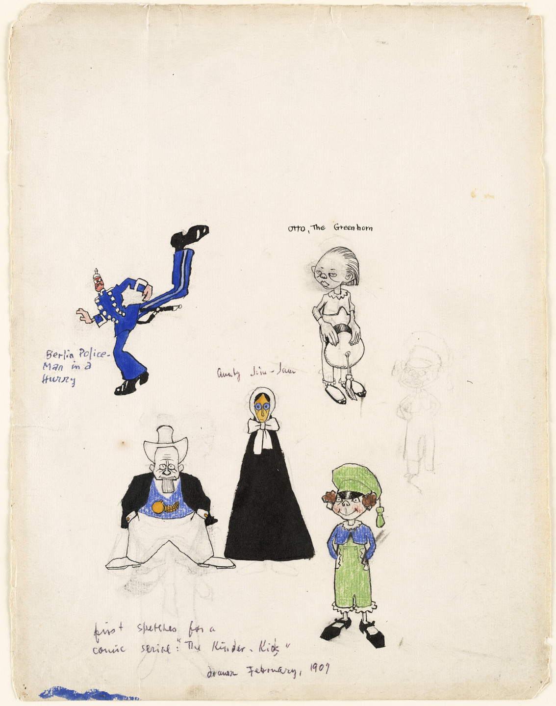 Lyonel Feininger. Studies for the comic The Kin-der-Kids. 1906