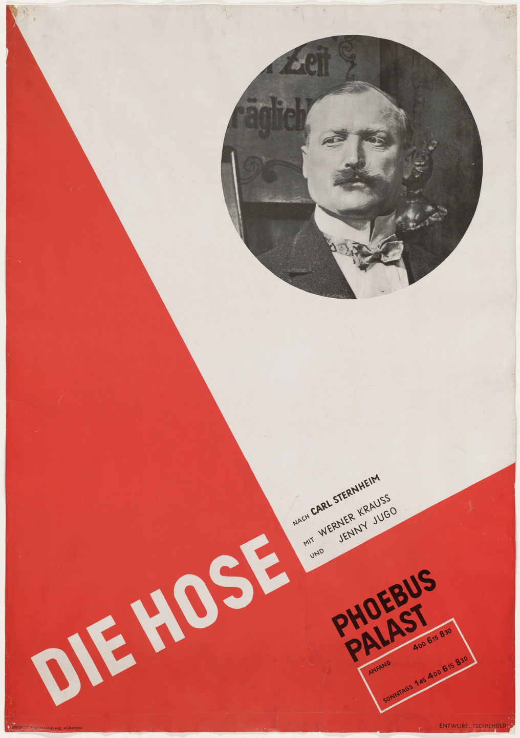 Jan Tschichold. Die Hose (the Trousers) at Phoebus Palast (Poster for the film directed by Hans Behrendt, based on the play by Carl Sternheim). 1927
