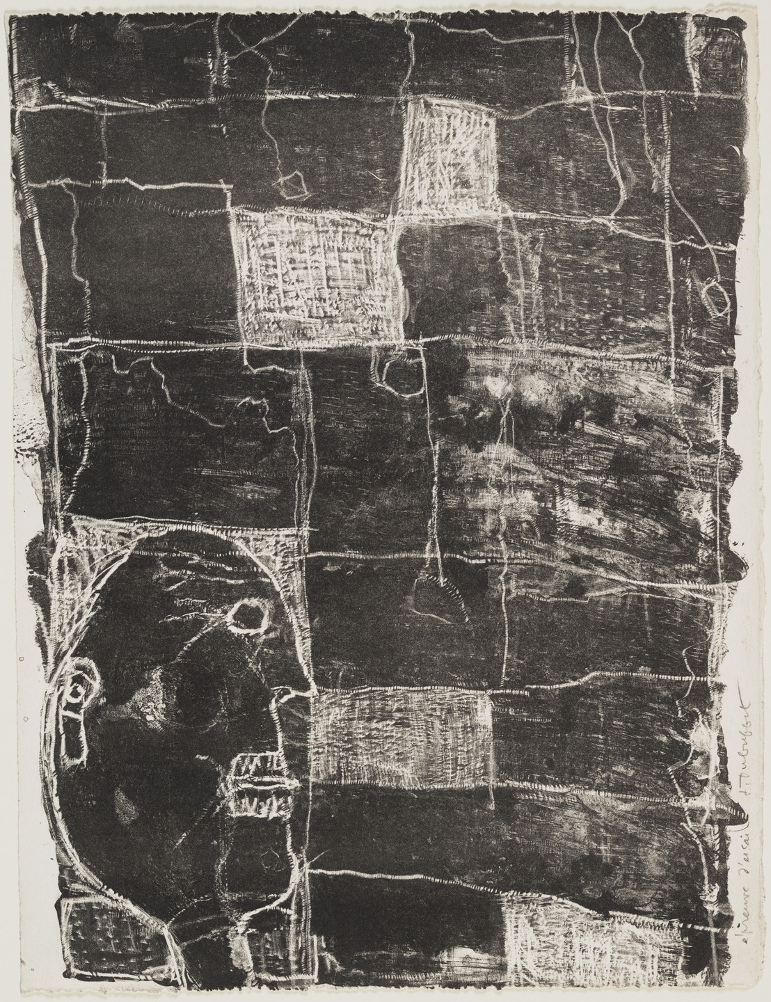 Jean Dubuffet. Profile of a Man&#39;s Head in Front of a Wall (Tête d&#39;homme de profil devant un mur) from the supplementary suite for the book Les Murs by Eugène Guillevic_ _. 1945