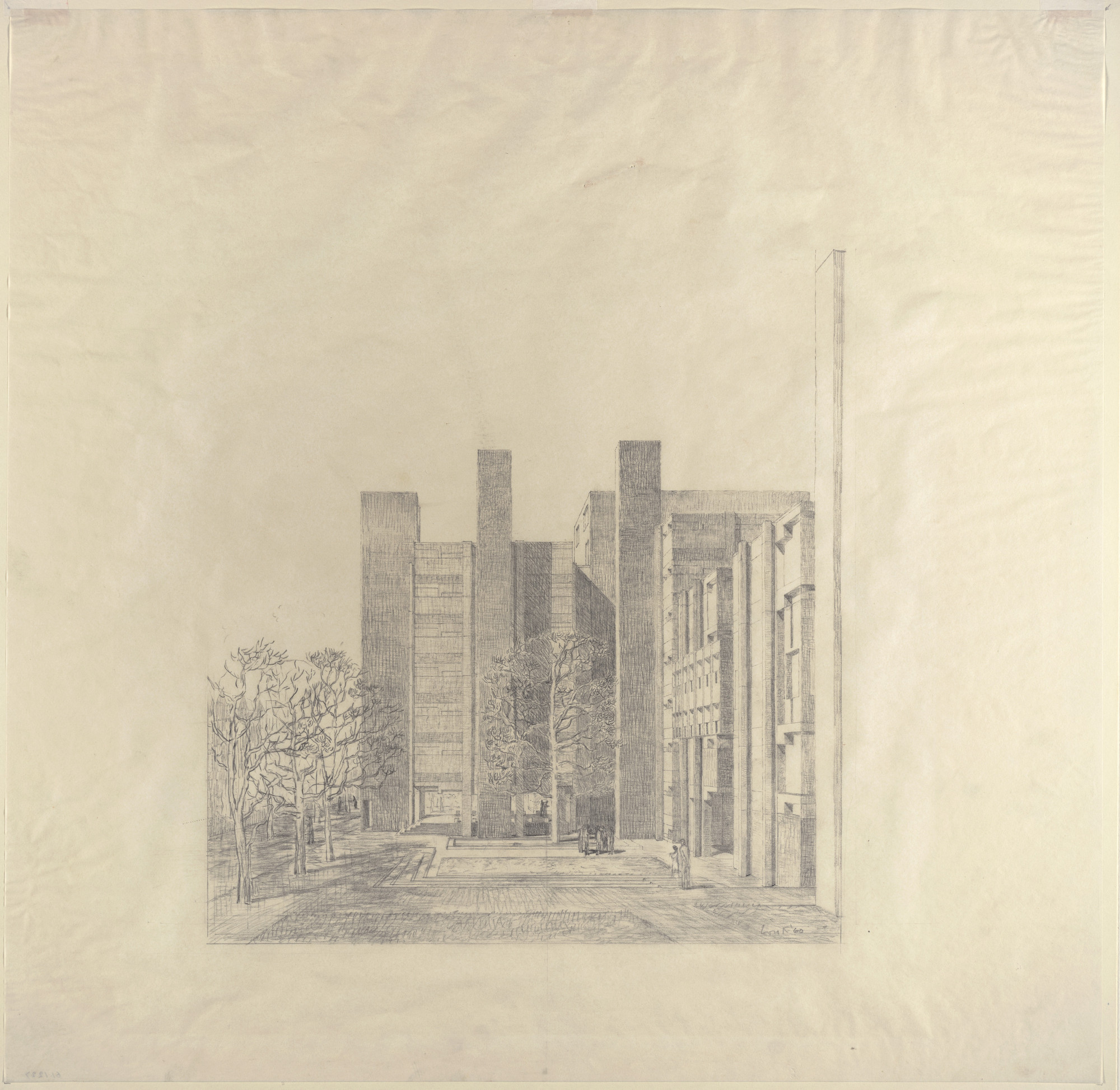 Louis I. Kahn. Alfred Newton Richards Medical Research Building and Biology Building, University of Pennsylvania, Philadelphia, Pennsylvania, Exterior perspective, final version