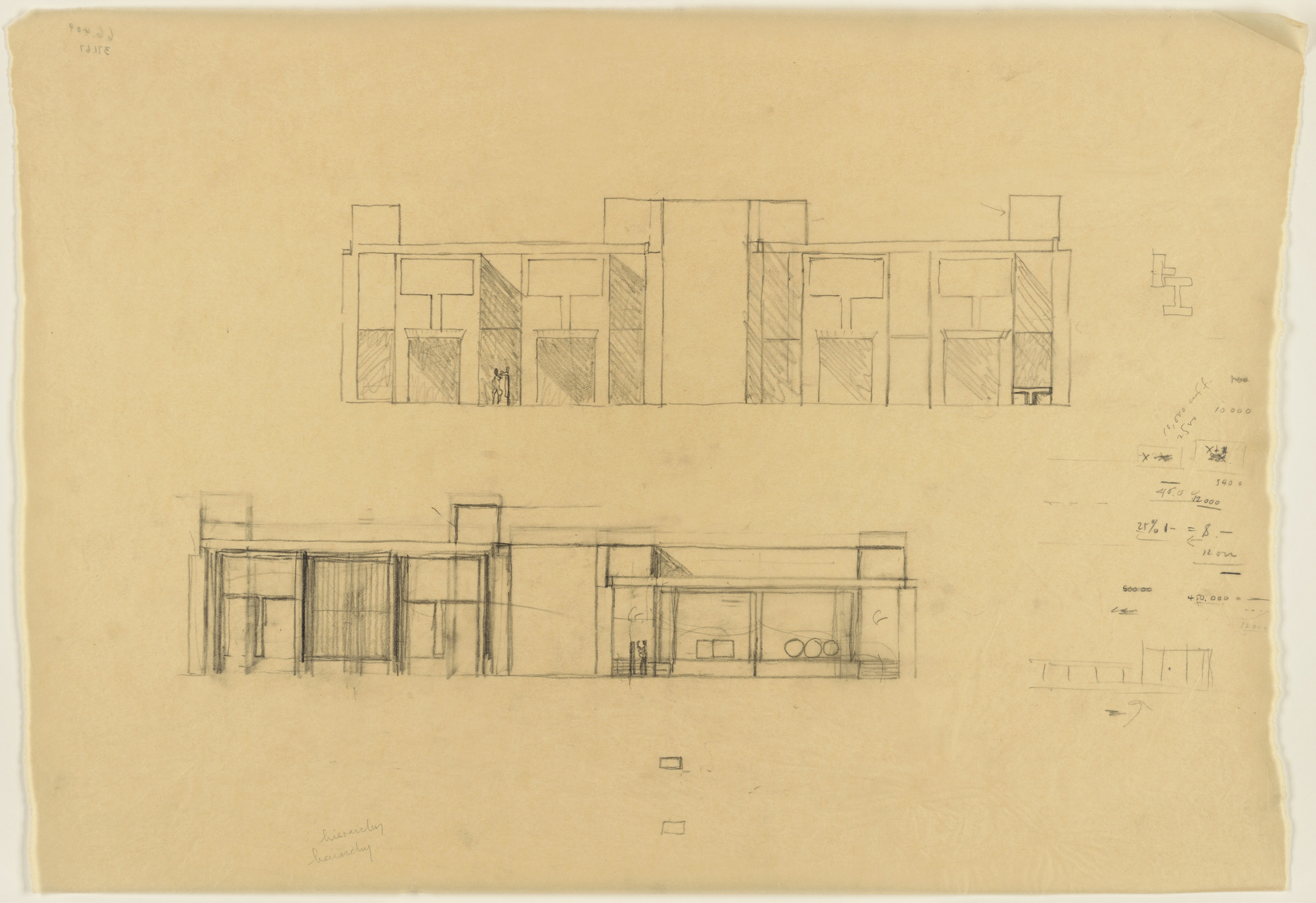 Louis I. Kahn. Tribune Review Publishing Company Building, Greensburg, Pennsylvania, Elevation sketch