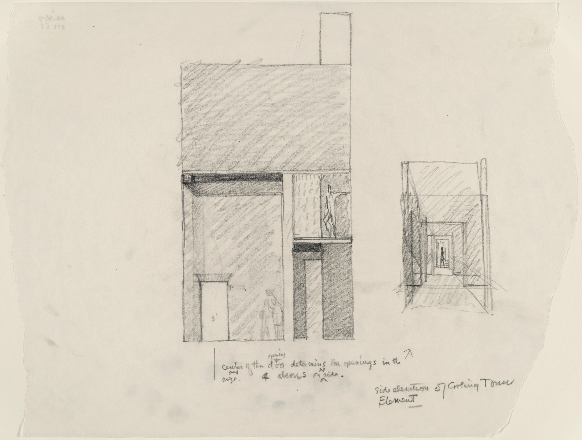 Louis I. Kahn. Tribune Review Publishing Company Building, Greensburg, Pennsylvania, Entrance elevation sketch