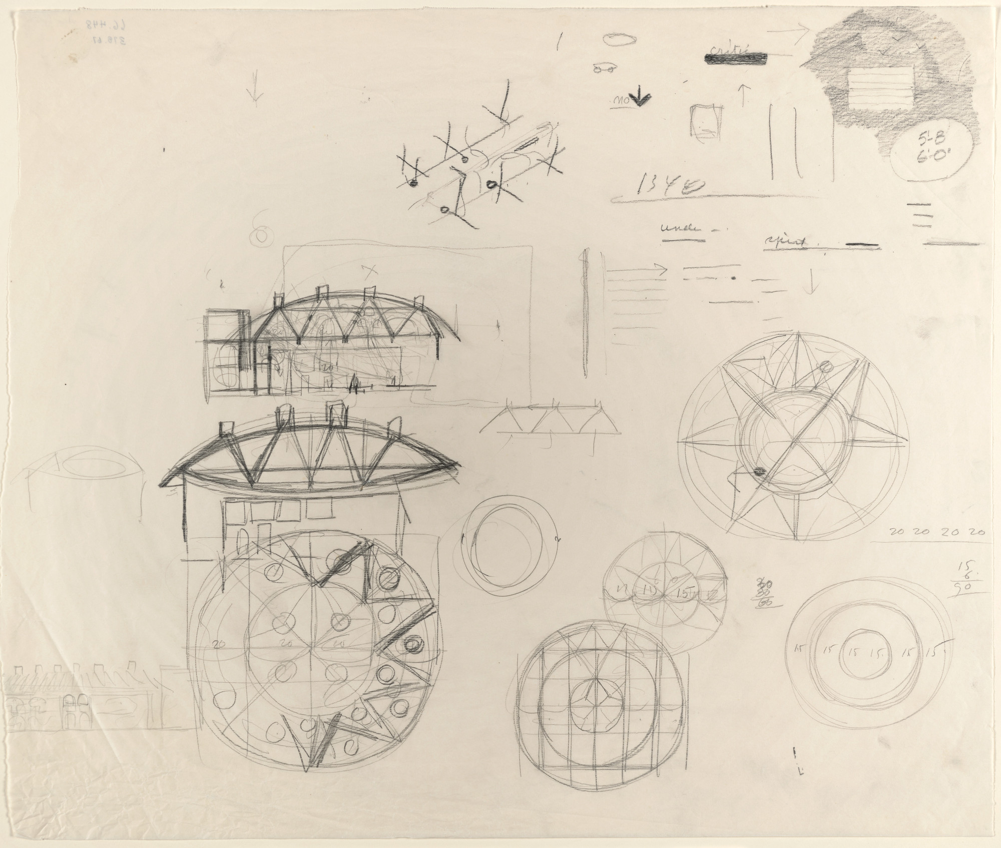 Louis I. Kahn. First Unitarian Church and School, Rochester, New York, Plan and elevation sketches