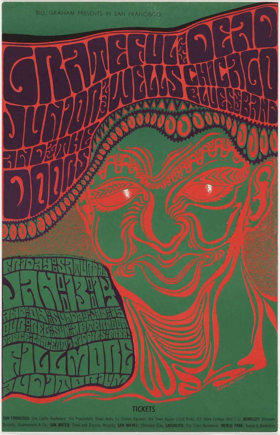 Wes Wilson. Grateful Dead, Junior Wells, Chicago Blues Band, and The Doors. 1966