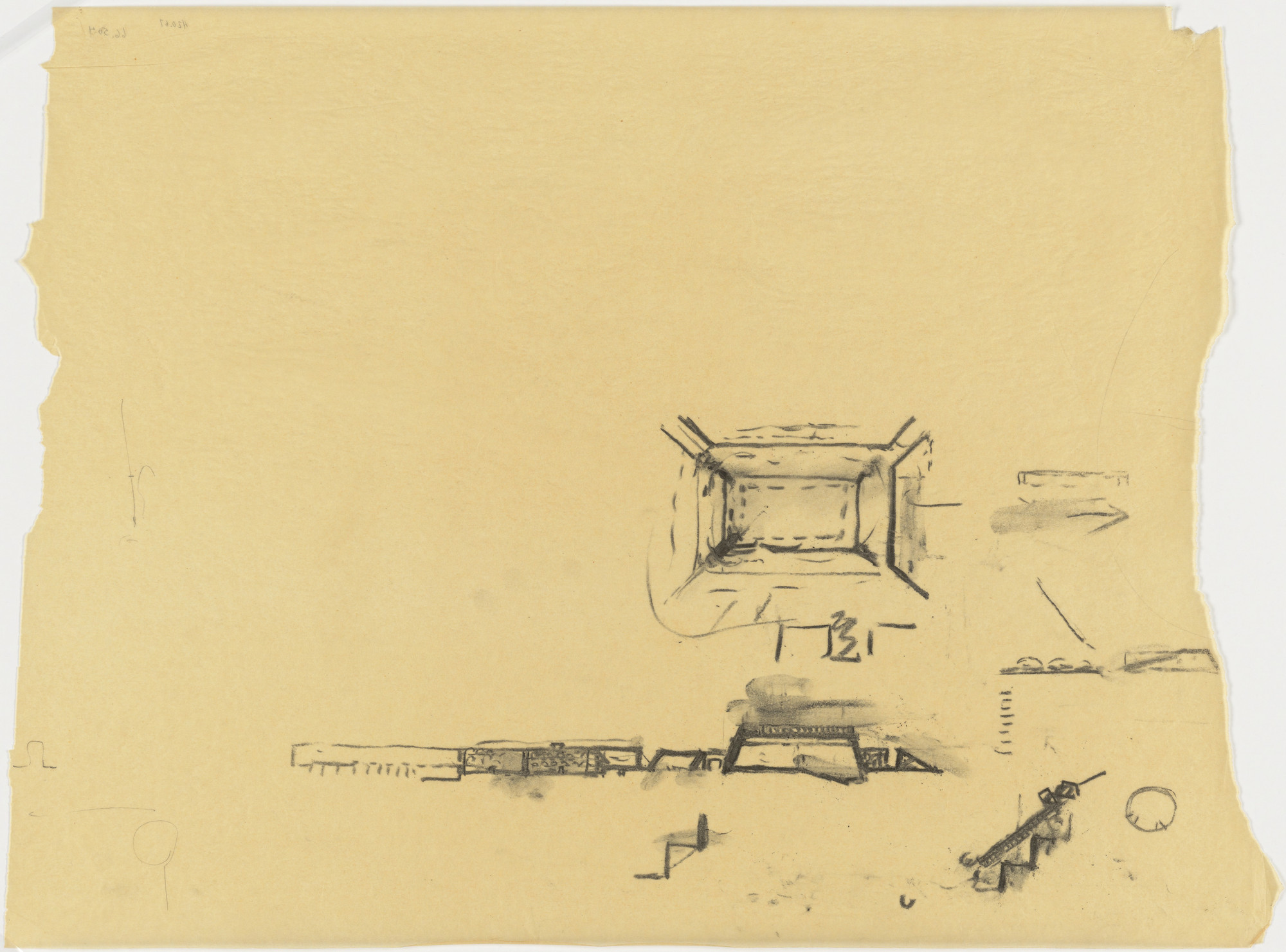 Louis I. Kahn. Indian Institute of Management, Ahmedabad, India, Plan and elevation sketches of classroom building