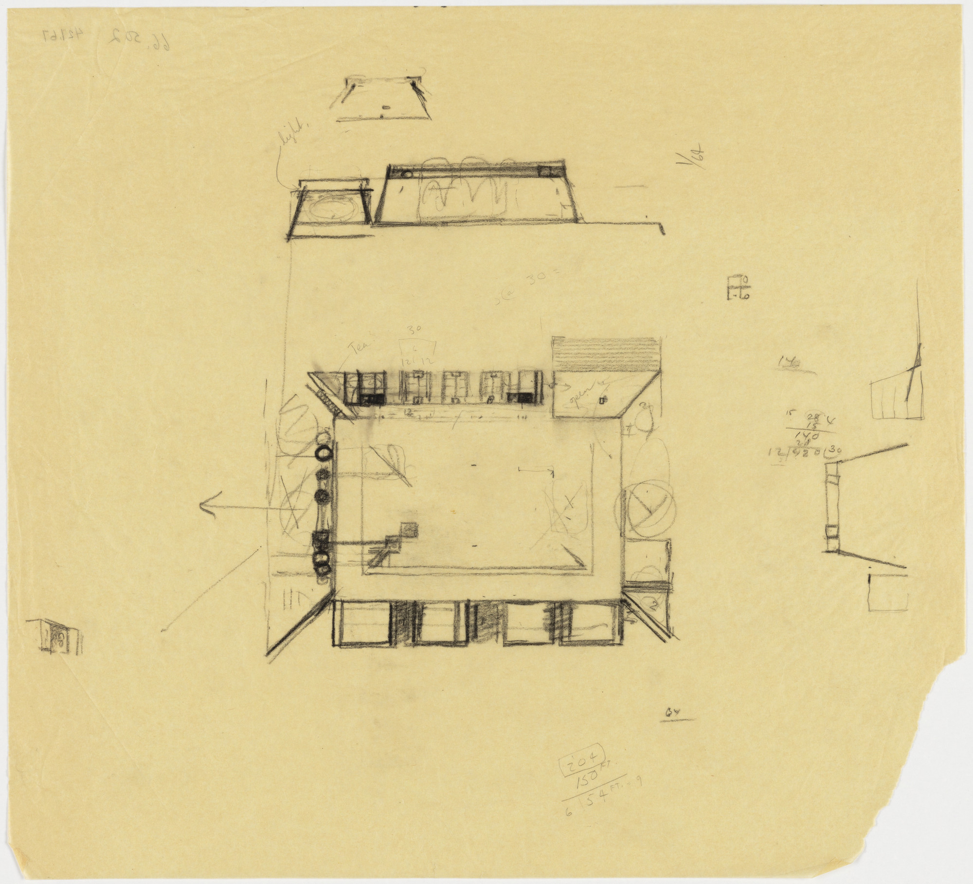 Louis I. Kahn. Indian Institute of Management, Ahmedabad, India, Plan and elevation sketches of classroom building