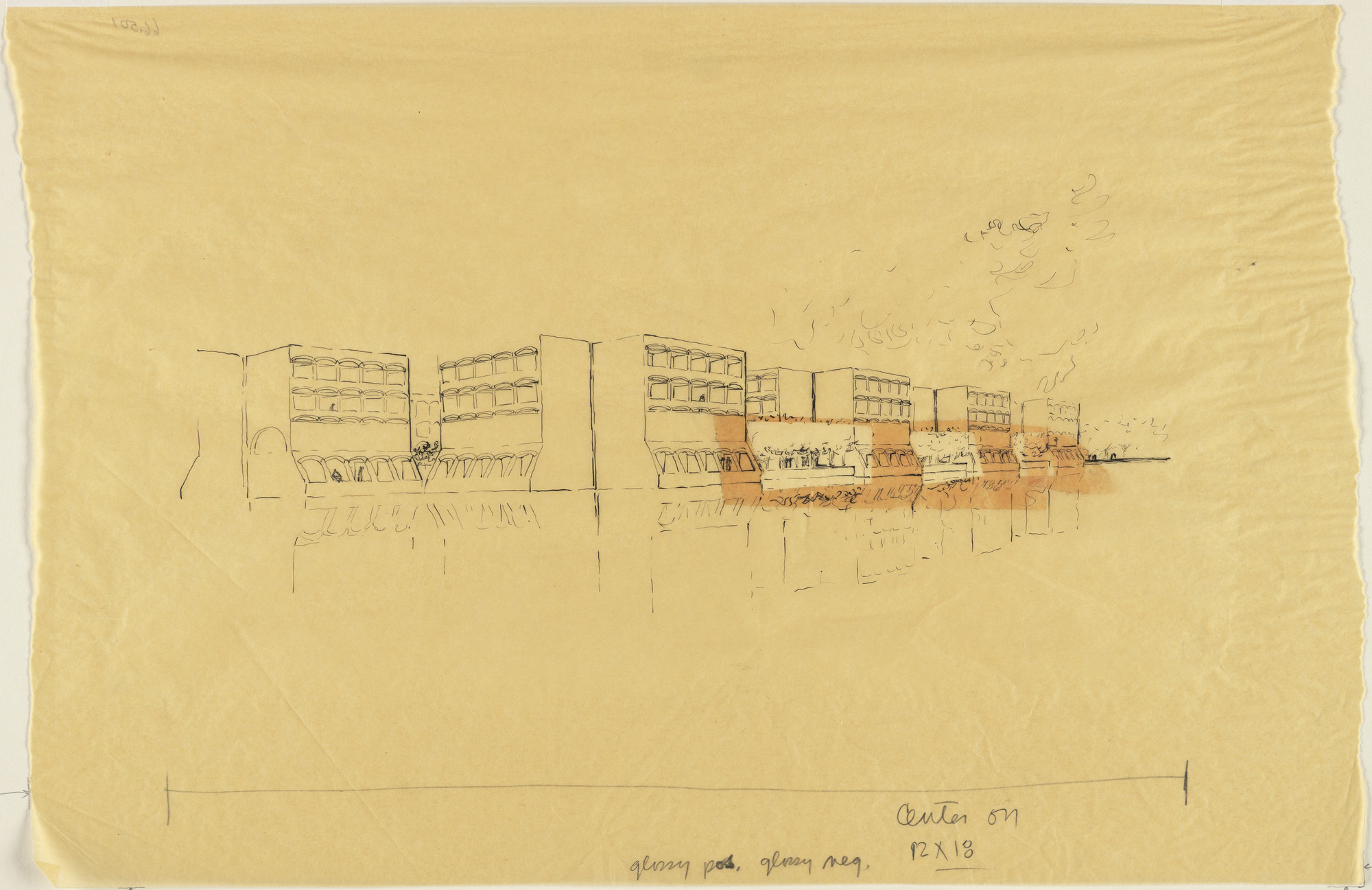 Louis I. Kahn. Indian Institute of Management, Ahmedabad, India, Perspective drawing of dormitories