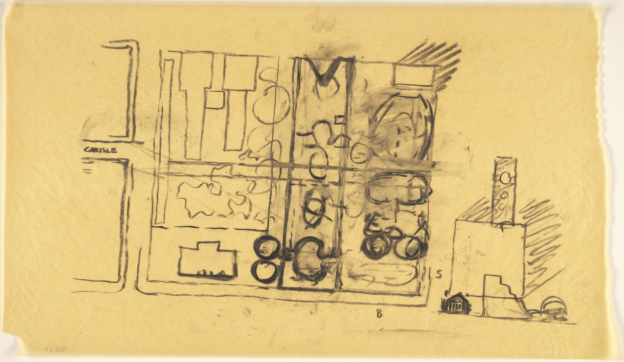 Louis I. Kahn. Philadelphia College of Art, project, Philadelphia, Pennsylvania, Site-plan and elevation sketches