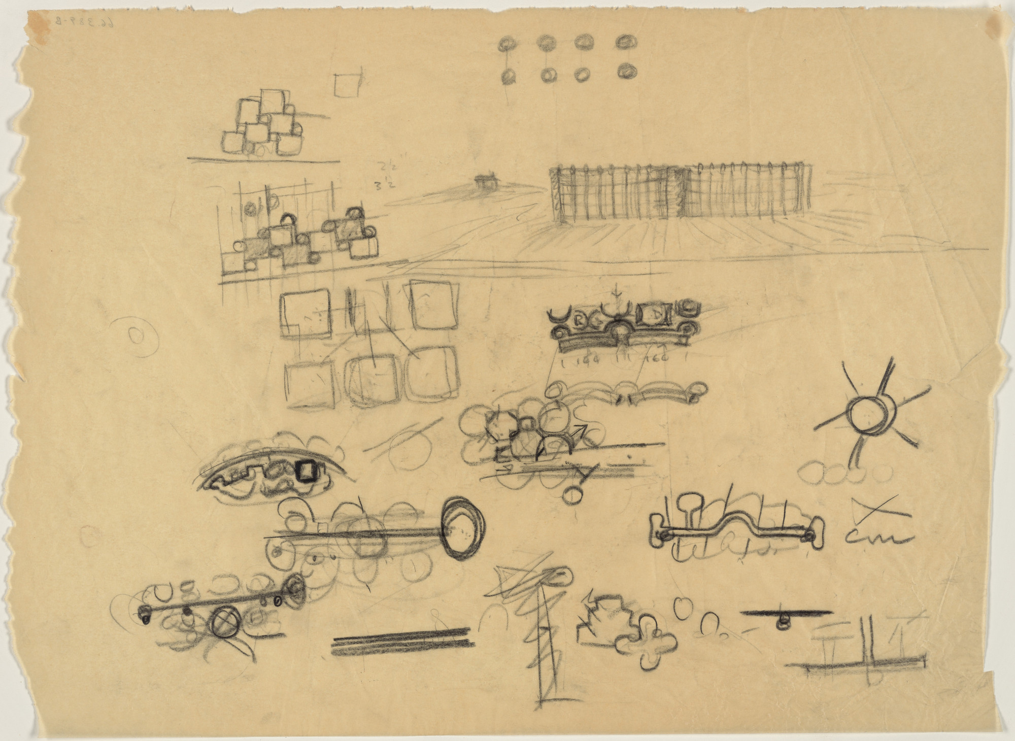 Louis I. Kahn. Eleanor Donnelley Erdman Hall, Bryn Mawr College, Bryn Mawr, Pennsylvania, Plan and elevation sketches