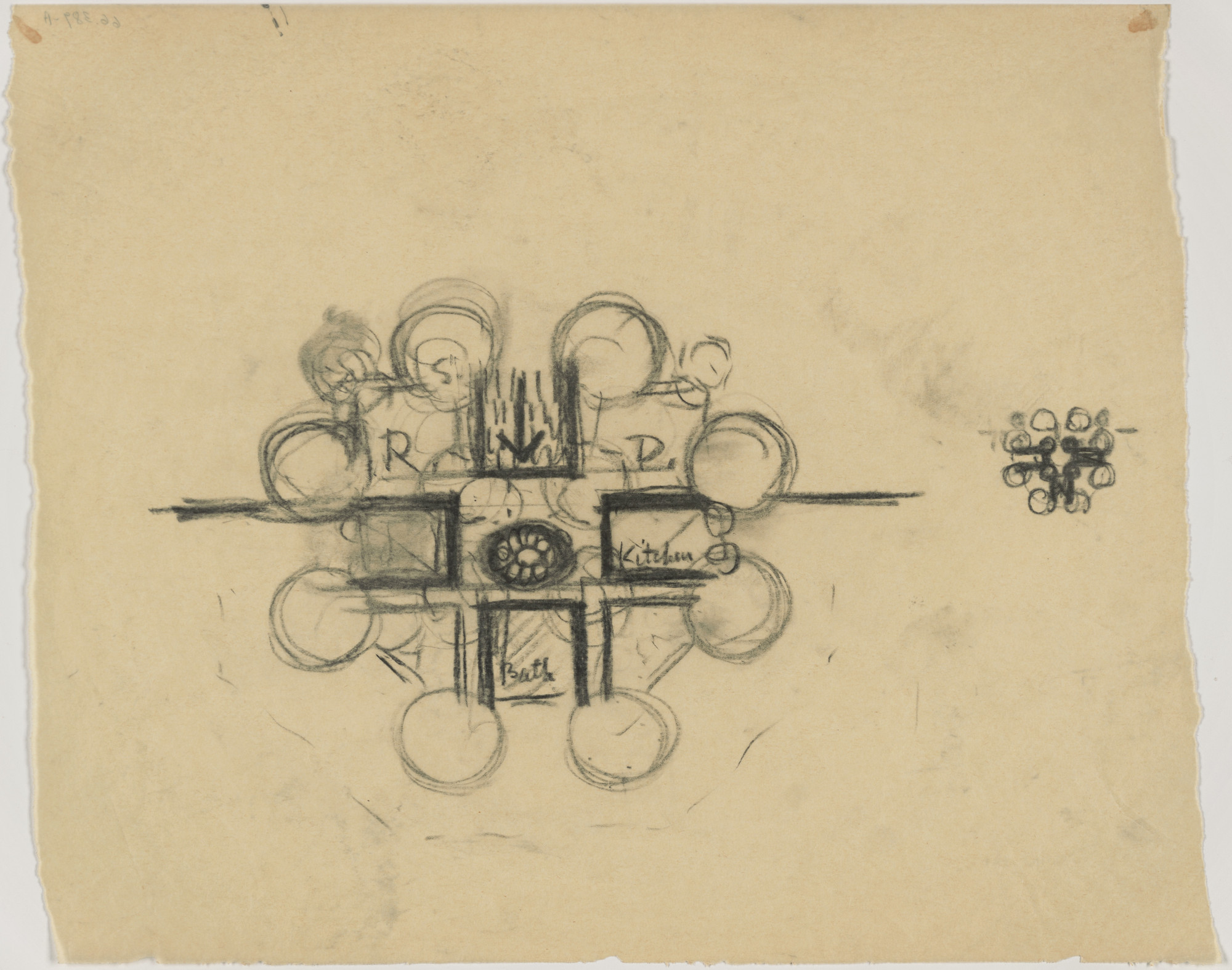 Louis I. Kahn. Eleanor Donnelley Erdman Hall, Bryn Mawr College, Bryn Mawr, Pennsylvania, Plan sketches