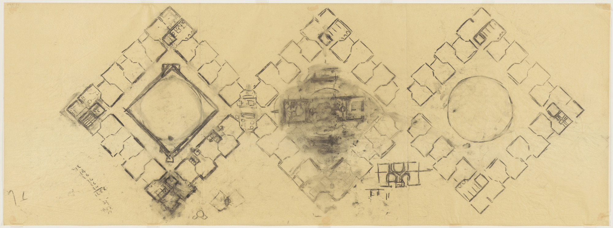 Louis I. Kahn. Eleanor Donnelley Erdman Hall, Bryn Mawr College, Bryn Mawr, Pennsylvania, Plan sketch