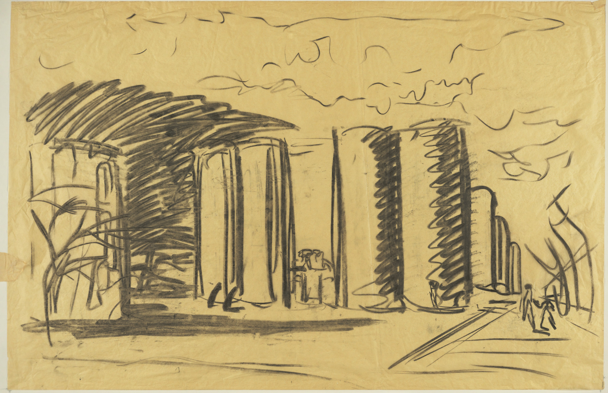 Louis I. Kahn. Mikveh Israel Synagogue, project, Philadelphia, Pennsylvania, Perspective drawing