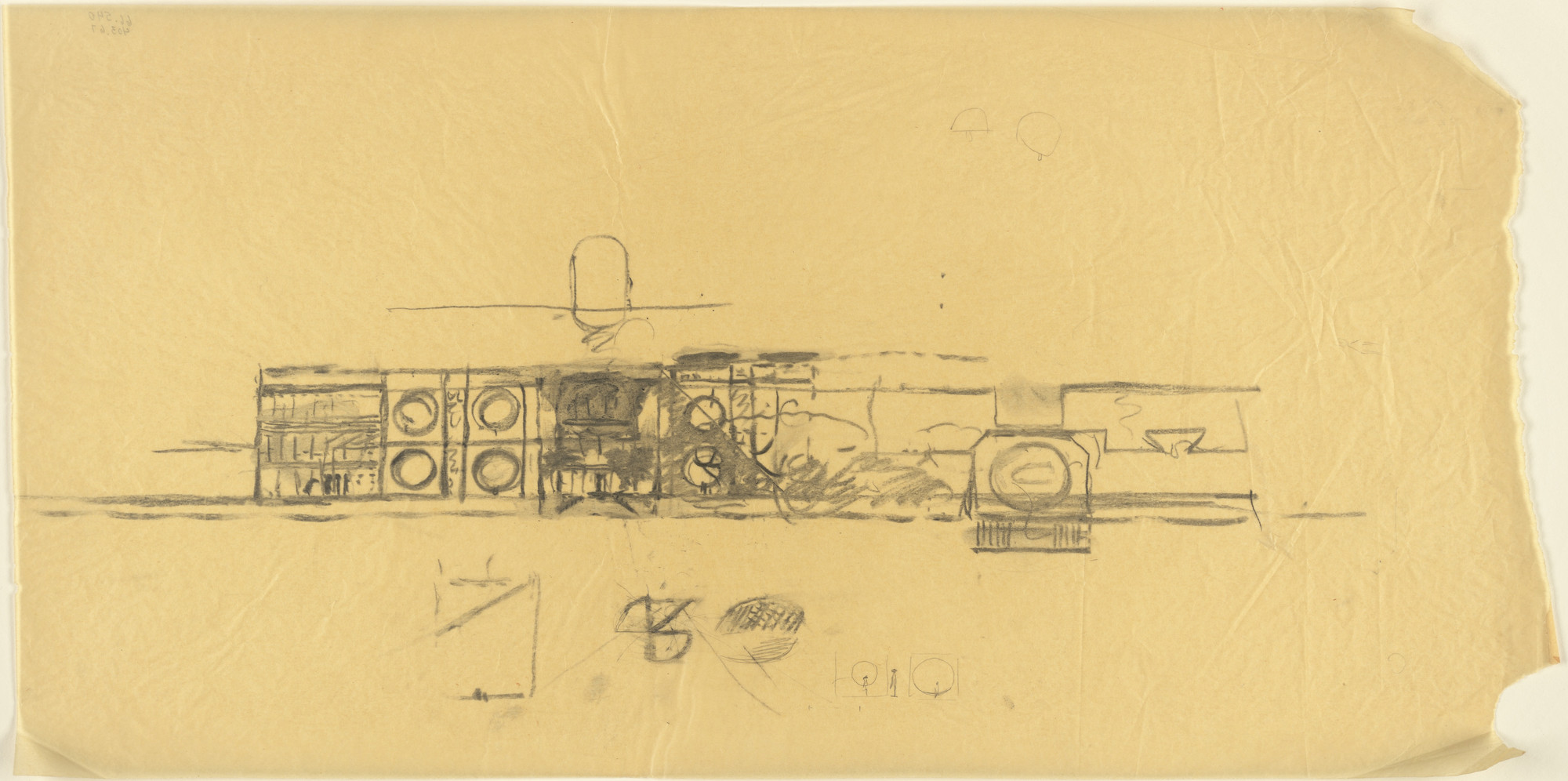 Louis I. Kahn. Sher-e-Bangla Nagar, Capital of Bangladesh, Dhaka, Bangladesh, National Assembly Building: elevation sketch of light elements