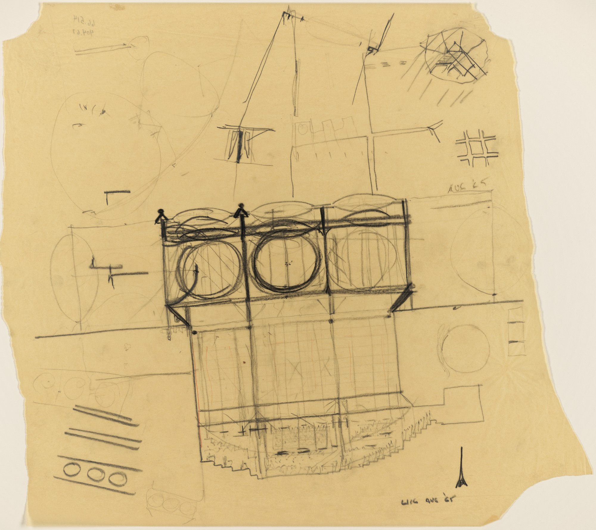 Louis I. Kahn. Sher-e-Bangla Nagar, Capital of Bangladesh, Dhaka, Bangladesh, National Assembly Building: section sketch of roof structure and light elements