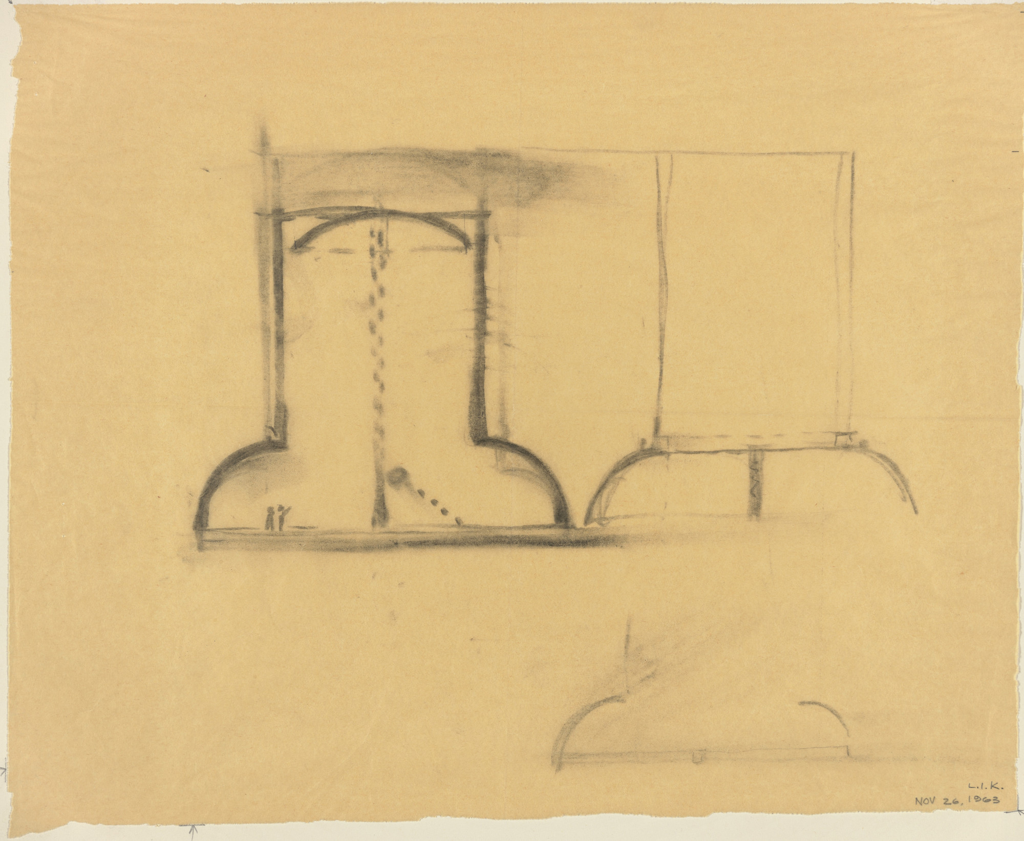Louis I. Kahn. Sher-e-Bangla Nagar, Capital of Bangladesh, Dhaka, Bangladesh, Prayer Hall: preliminary version: elevation sketches