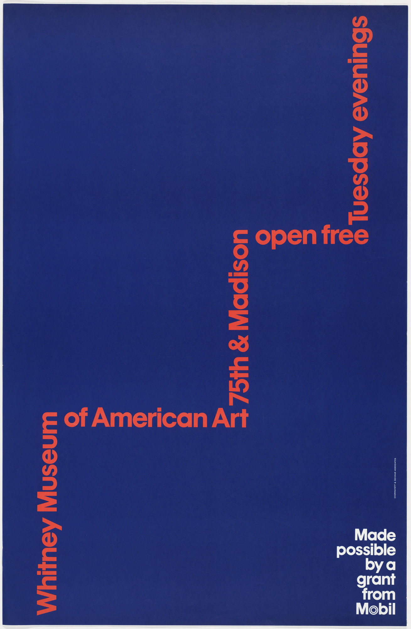 Ivan Chermayeff, Thomas Geismar. Whitney Museum of American Art, 75th & Madison, Open Free Tuesday Evenings