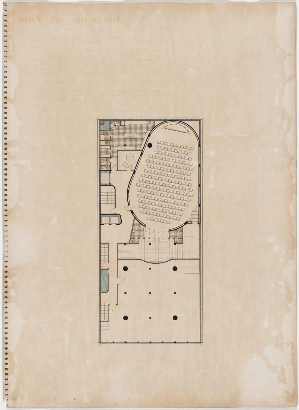 Oscar Nitzchke. Maison de la Publicité Project, Paris, France (Plan of basement newsreel theater). 1936