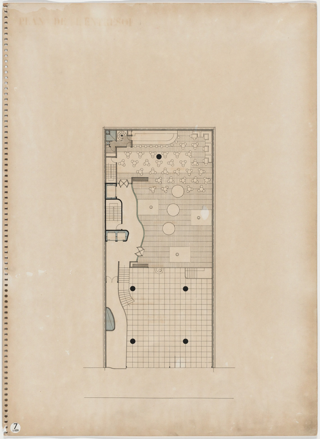 Oscar Nitzchke. Maison de la Publicité Project, Paris, France (Plan of mezzanine-level theater). 1936