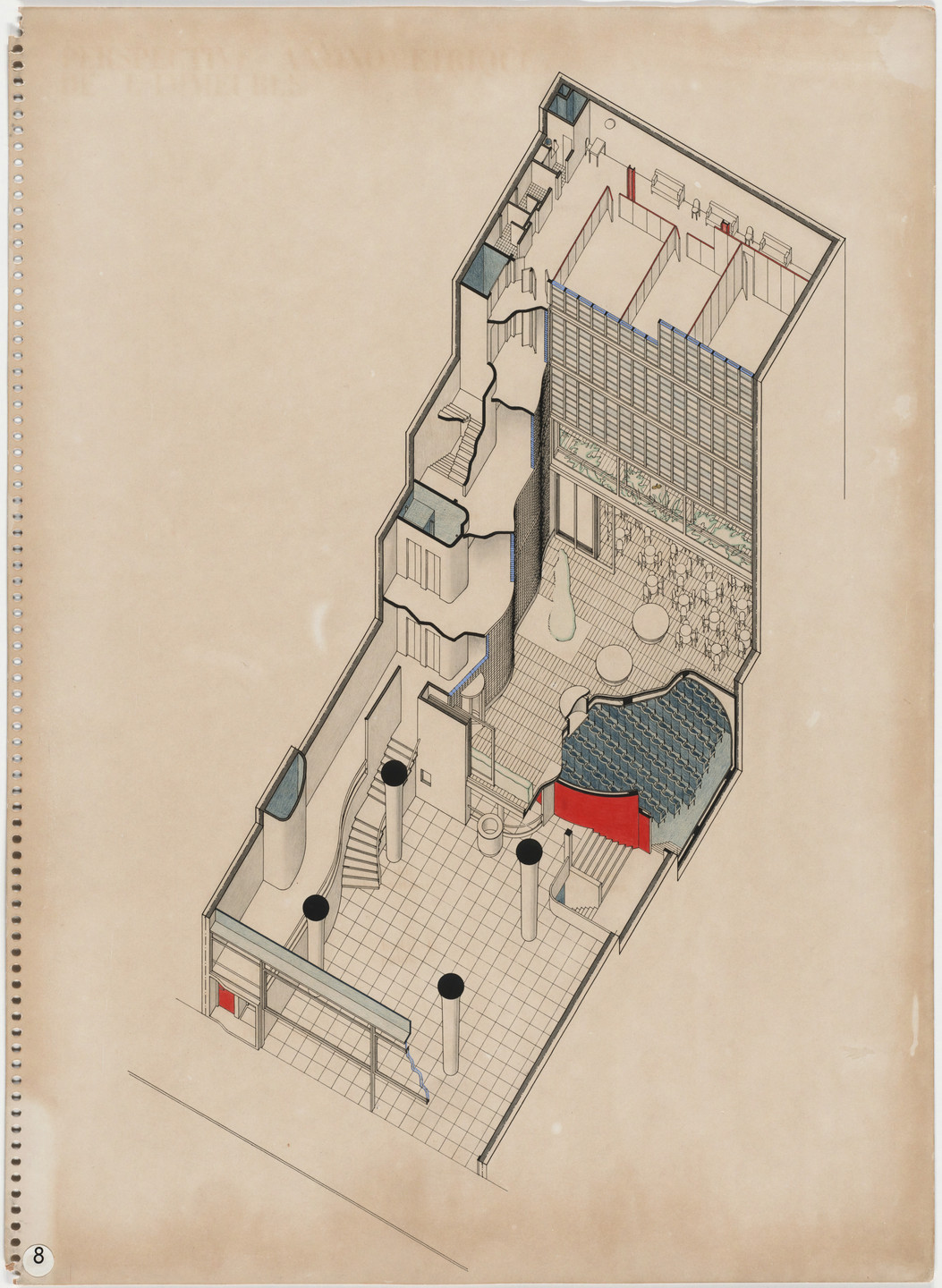 Oscar Nitzchke. Maison de la Publicité Project, Paris, France (Cut-away axonometric). 1936