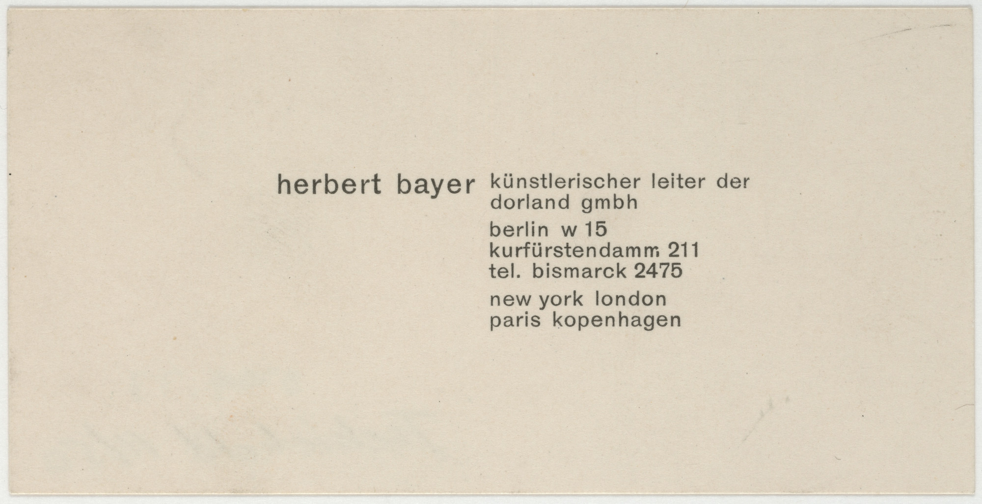 Herbert Bayer. Herbert Bayer, Künstlerischer Leiter der Dorland GmbH
