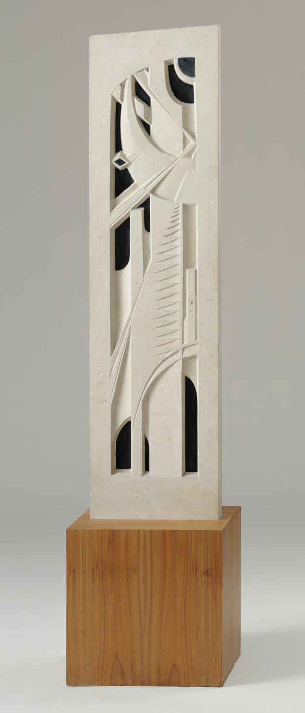 John Storrs. Stone Panel with Black Marble Inlay. 1920-21