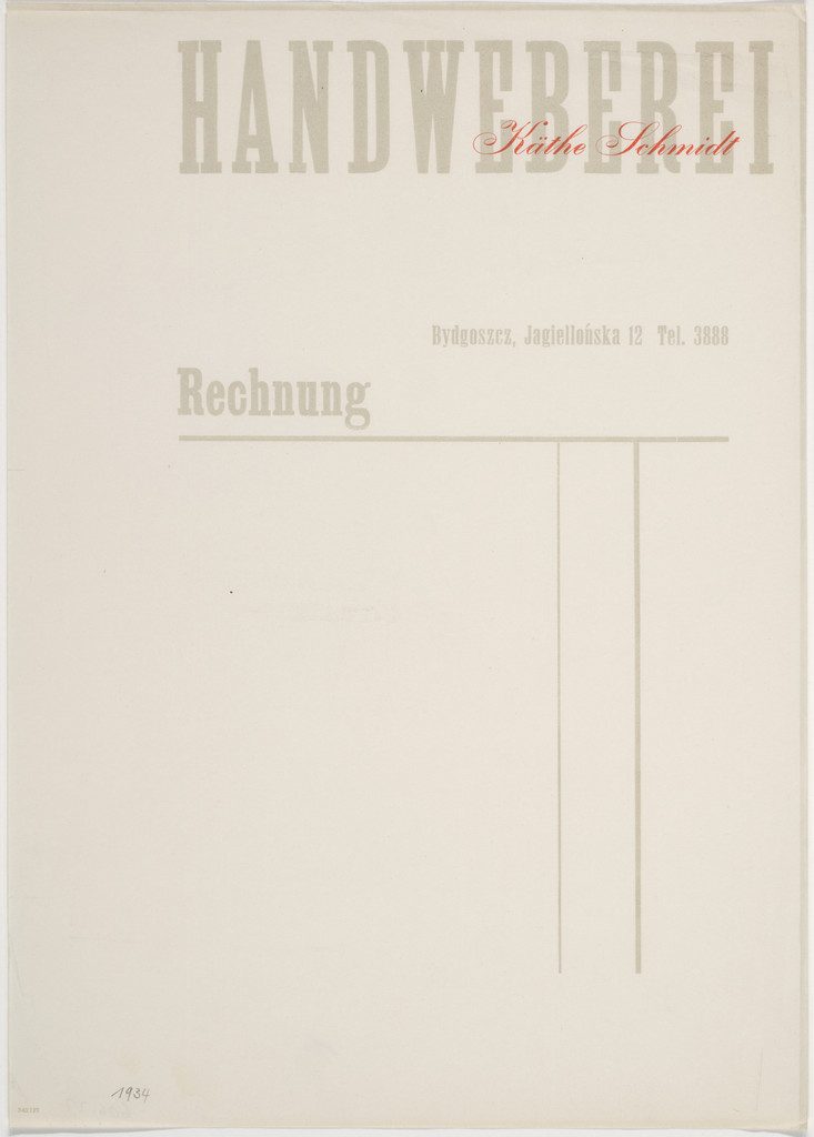 Handweberei Käthe Schmidt Rechnung (Käthe Schmidt Handweaving Invoice)