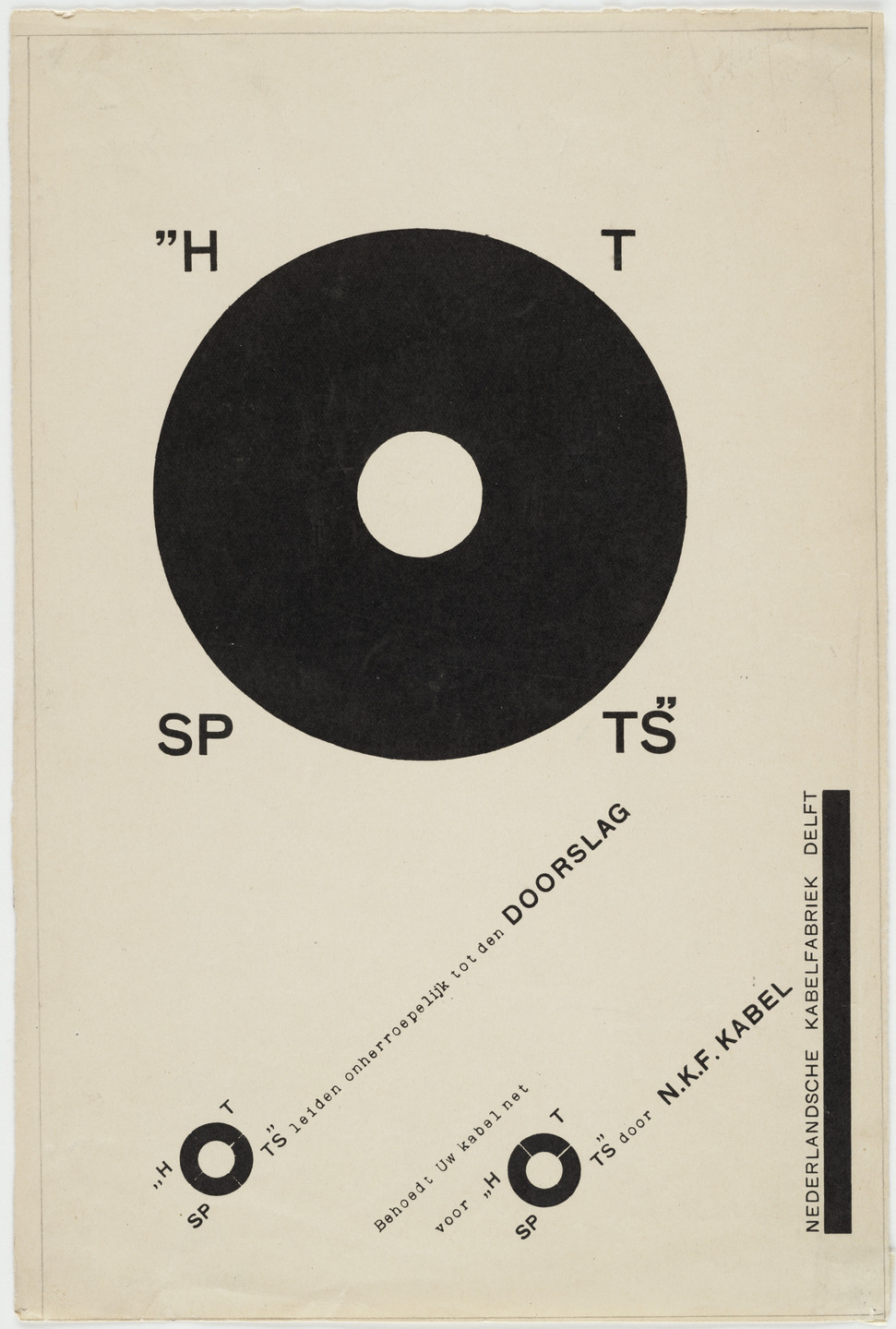 Piet Zwart. &#34;Hot Spots&#34; leiden onherroepelijk tot den doorslag, Behoedt uw kabel net voor &#34;Hot Spots&#34; Door N.K.F. kabel. 1926