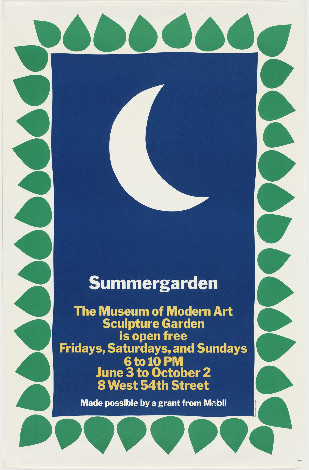Ivan Chermayeff, Thomas Geismar, Bruce Blackburn. Summergarden, The Museum of Modern Art Sculpture Garden Is Open Free Fridays, Saturdays, and Sundays