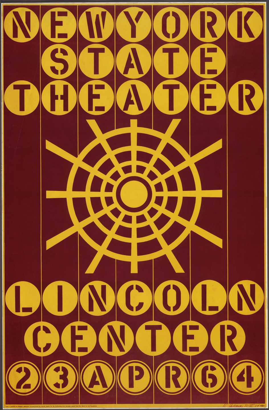 Robert Indiana. New York State Theater, Lincoln Center, 23 Apr 64. 1964