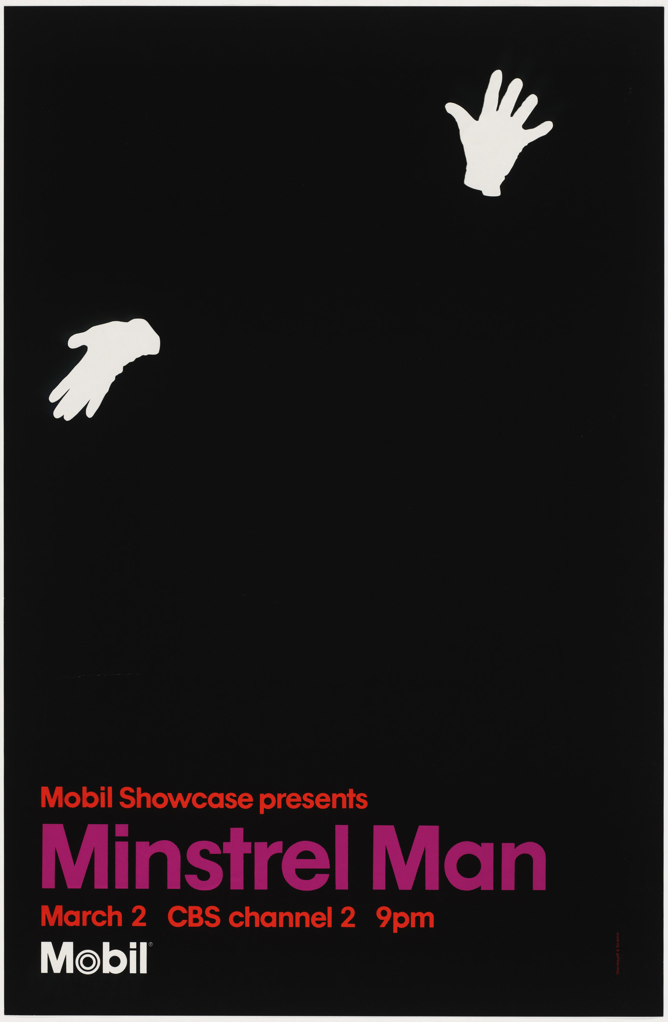 Ivan Chermayeff. Mobil Showcase Presents Minstrel Man, March 2 CBS Channel 2 9pm, Mobil