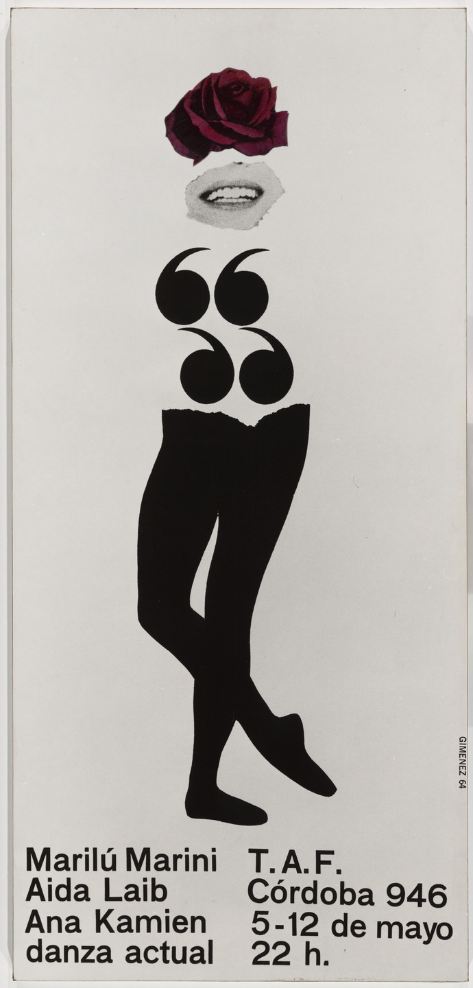 Edgardo Miguel Gimenez. Marilú Marini, Aida Laib, Ana Kamien, Danza Actual (Poster for a dance performance at the Teatro Alianza Francesa, Buenos Aires). 1964