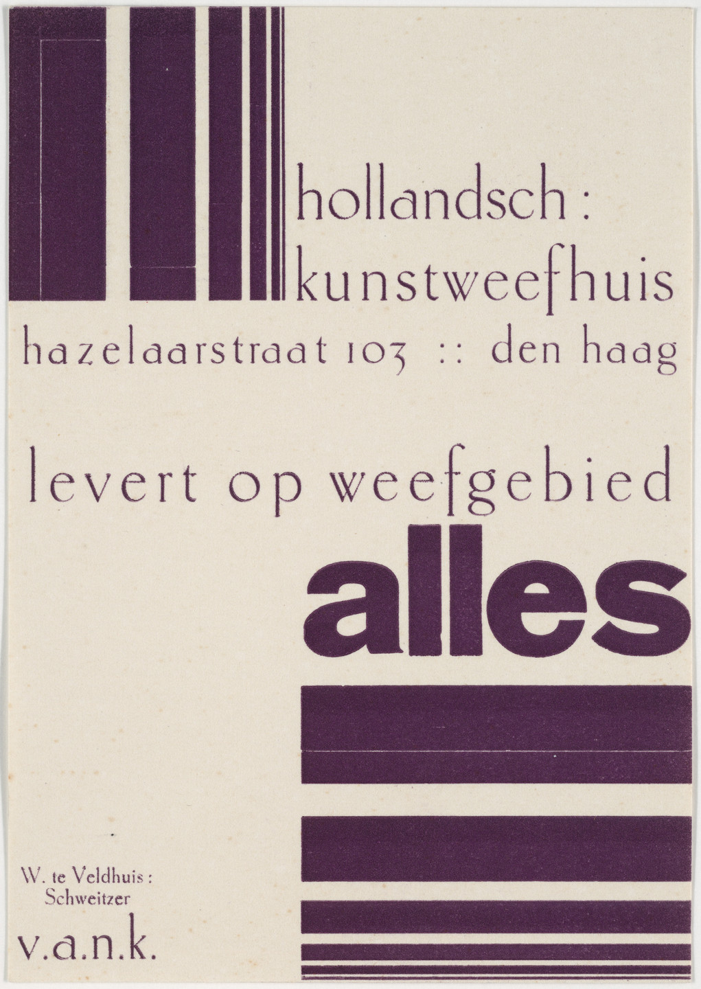 Piet Zwart. Hollandsch Kunstweefhuis. 1924