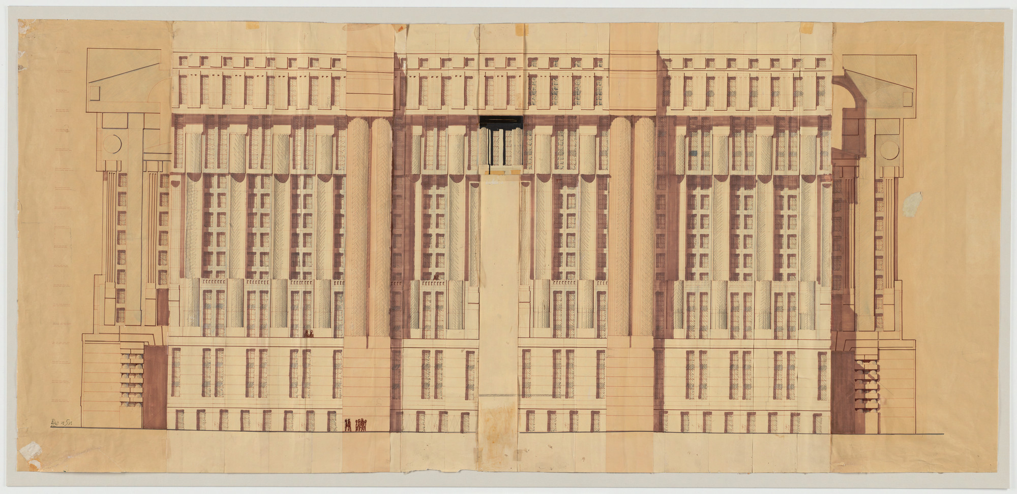 Ricardo Bofill. Les Espaces d&#39;Abraxas: Le Palacio, Le Theatre, L&#39;Arc Marne-la-Vallée, France (Le Palacio: elevation). 1979