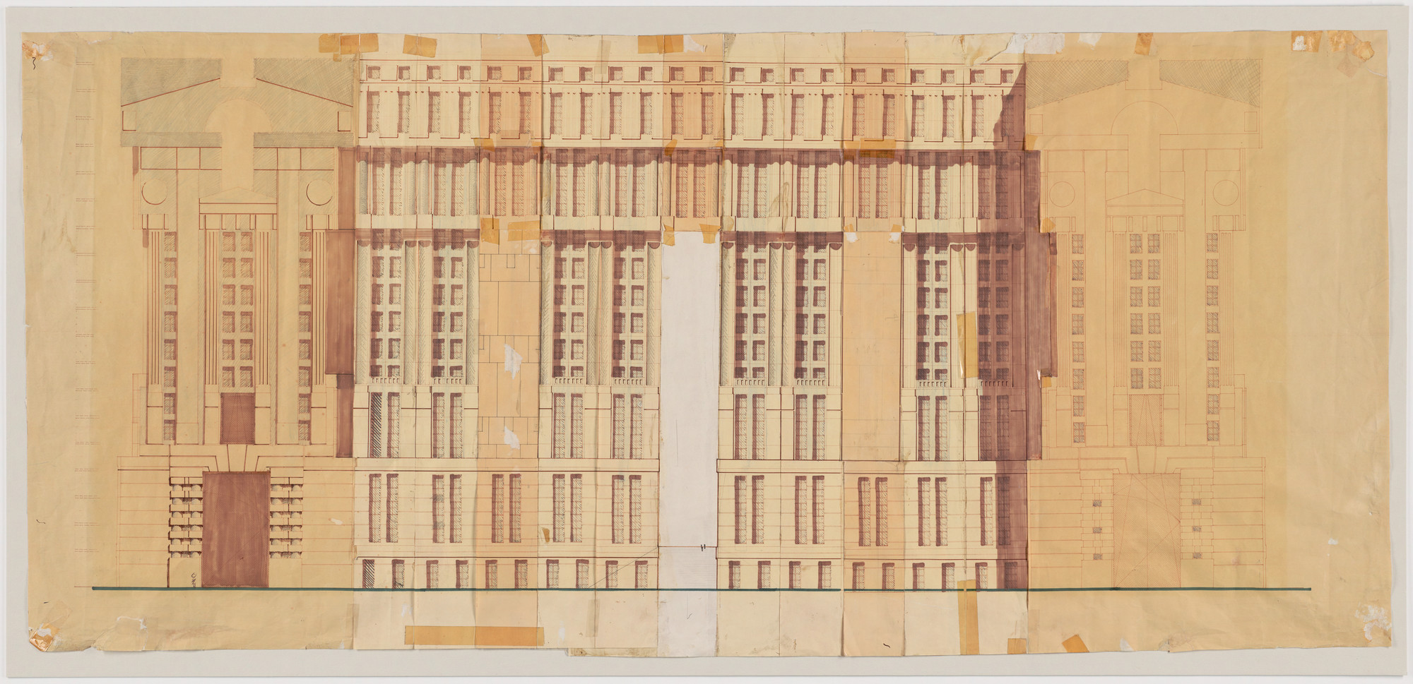 Ricardo Bofill. Les Espaces d&#39;Abraxas: Le Palacio, Le Theatre, L&#39;Arc, Marne-la-Vallée, France, Le Palacio: elevation. 1979