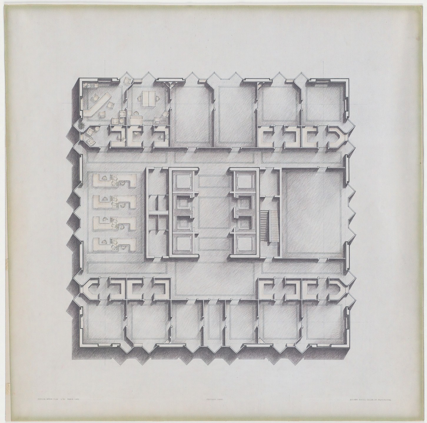 Ricardo Bofill. New York Tower, project, New York, New York, Office plan. 1985