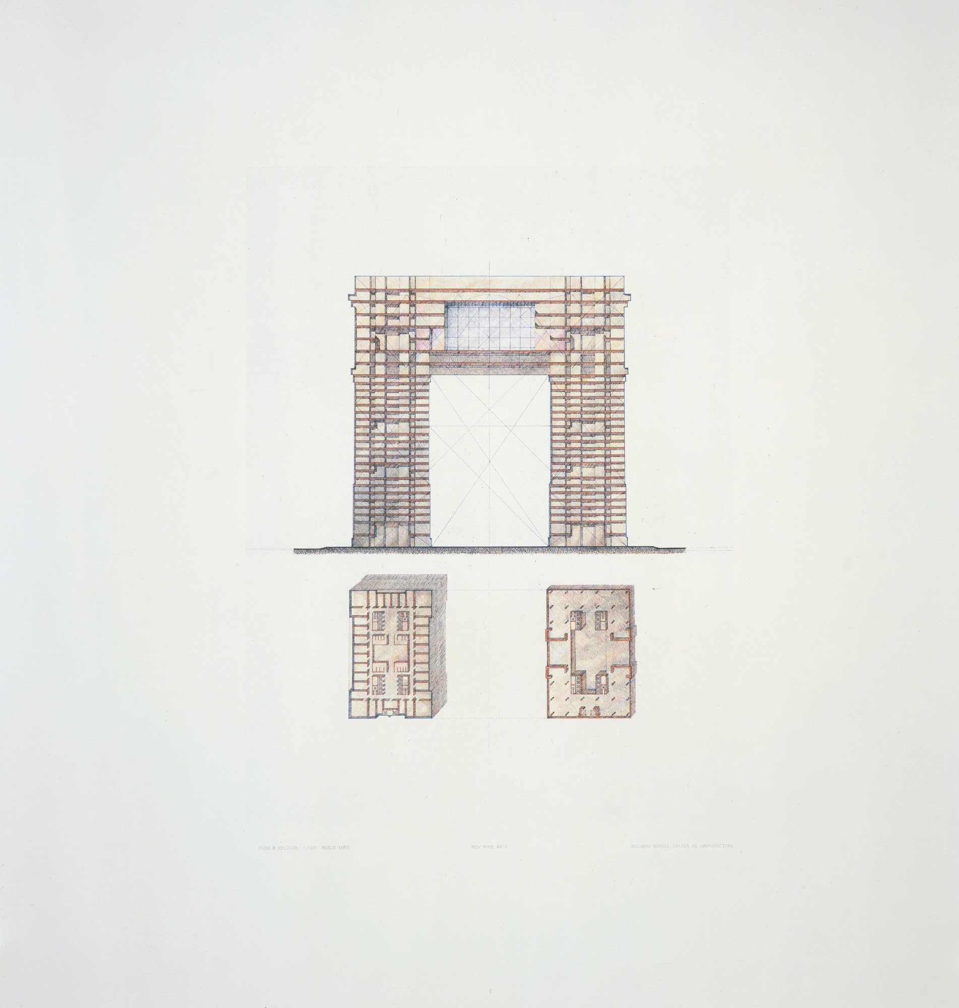 Ricardo Bofill. New York Tower, project, New York, New York, Arch plan and section