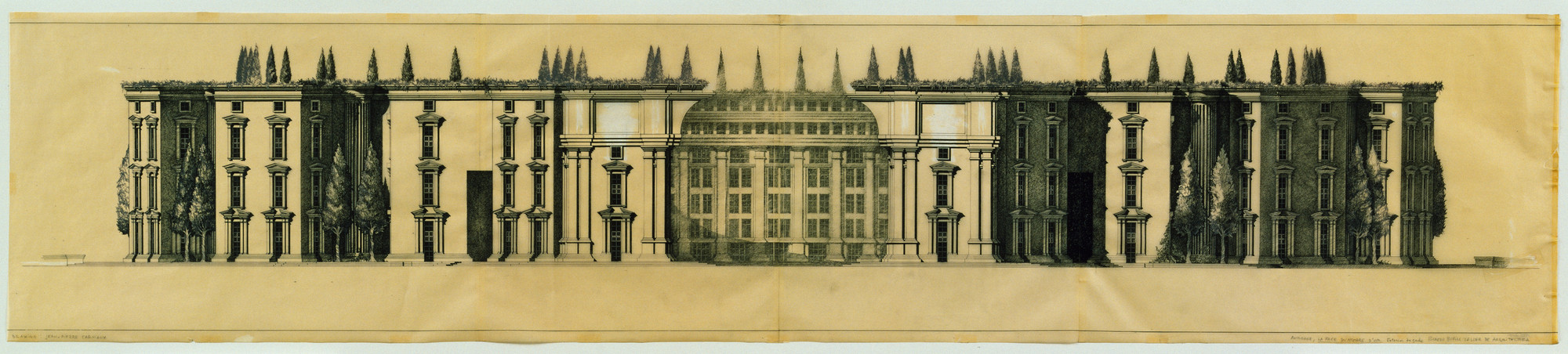 Ricardo Bofill. Antigone: La Place du Nombre d&#39;Or, Montpellier, France, Elevation. c. 1978-84