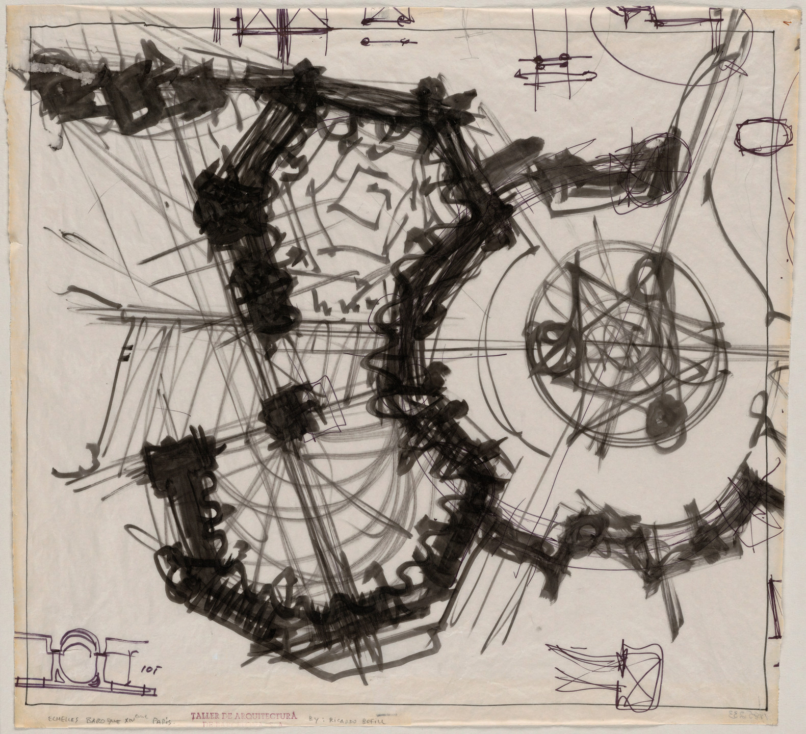 Ricardo Bofill. Les Eschelles du Baroque Apartment Building, Paris, France, Plan study. 1979–1985