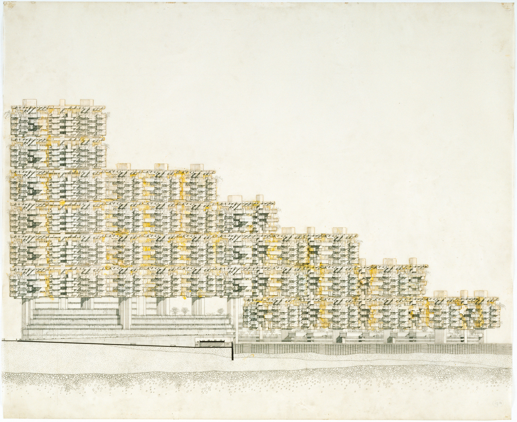 Paul Rudolph. Graphic Arts Center Project, New York, New York, Elevation. 1967