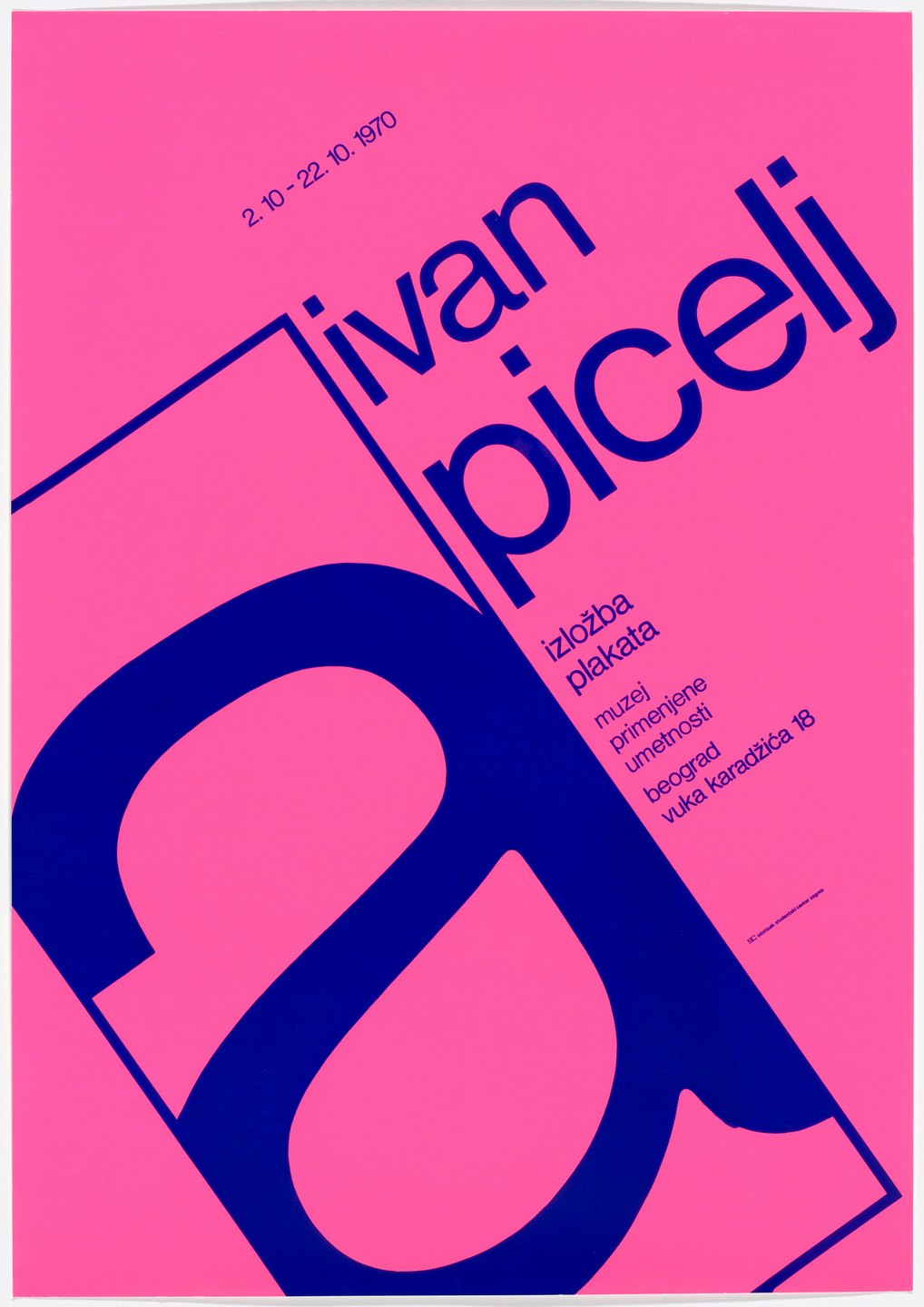 Mihajlo Arsovski. Poster for Ivan Picelj exhibition in Belgrade. 1970