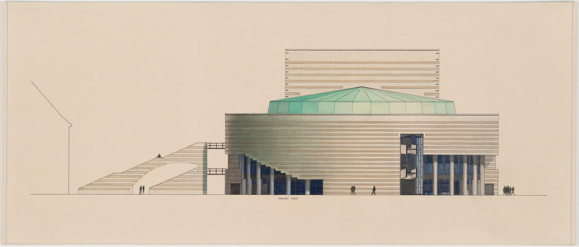 Mario Botta. Cultural Center, Chambéry, France, West elevation