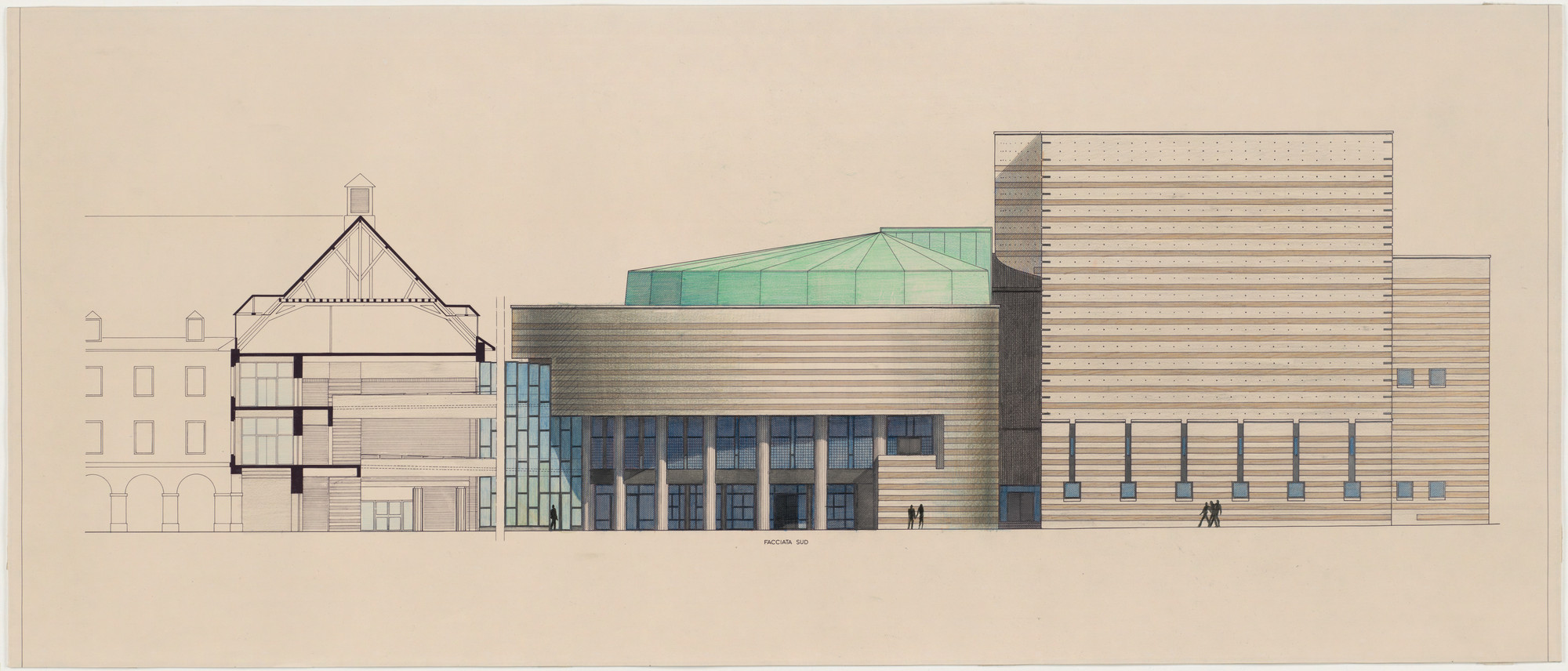 Mario Botta. Cultural Center, Chambéry, France, South elevation