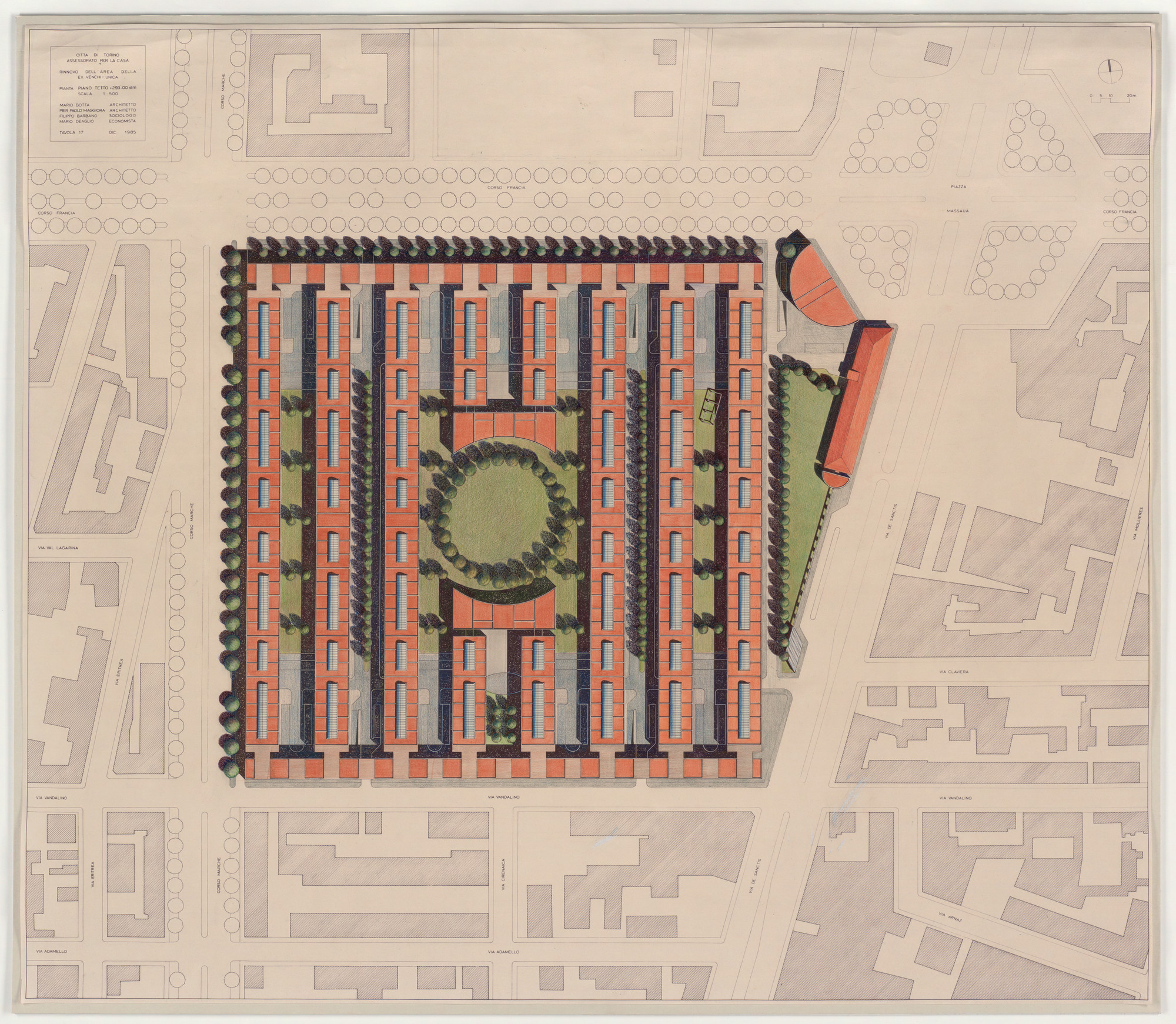 Mario Botta. Urban Housing, Turin, Italy Site plan. 1985. | MoMA