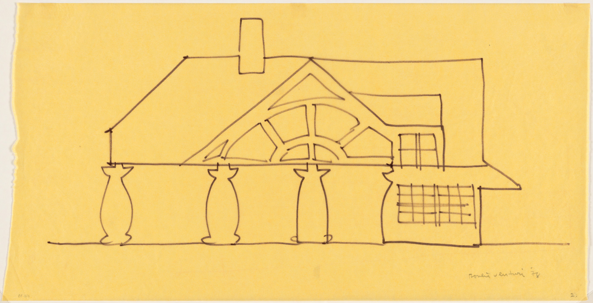 Venturi and Rauch, Robert Venturi, John Rauch, Denise Scott Brown. House, Northern Delaware, Preliminary study of west elevation. 1978