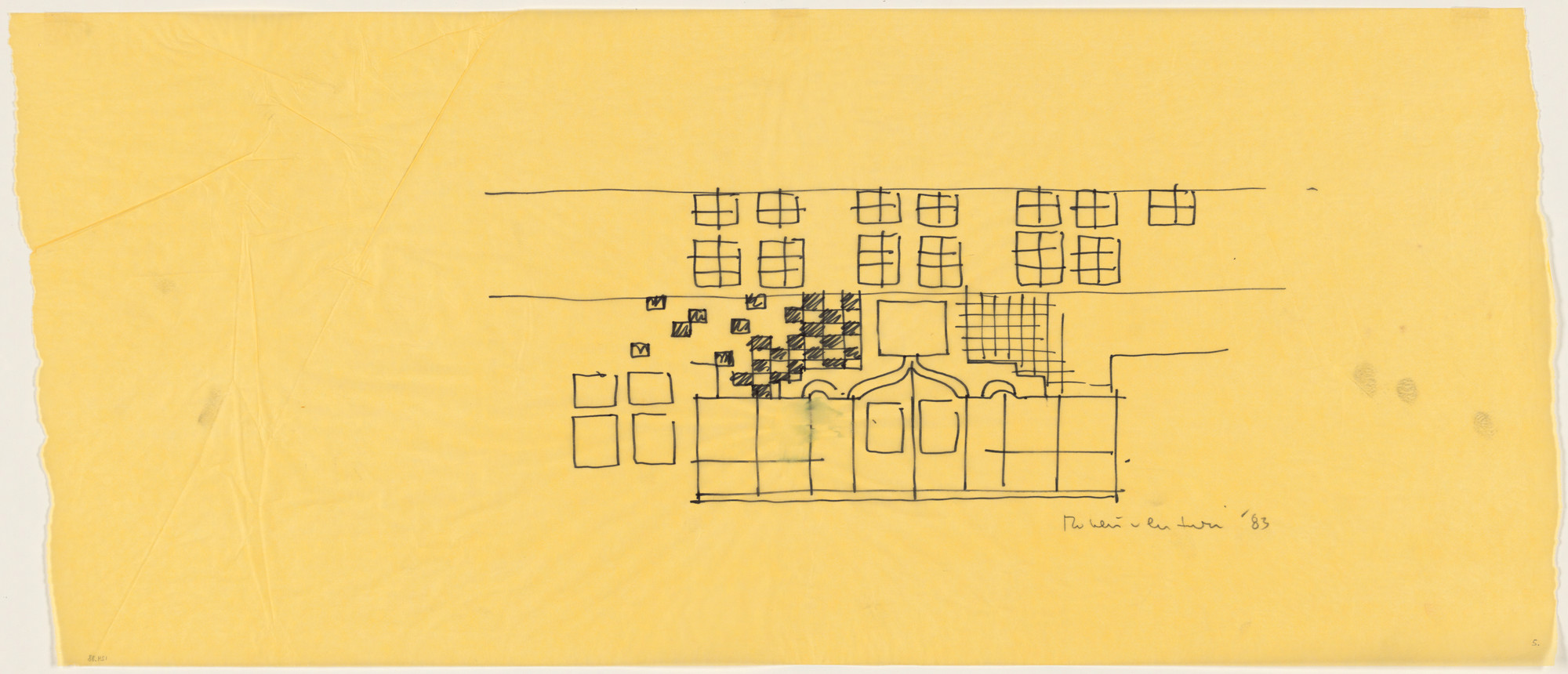 Venturi, Rauch and Scott Brown, Robert Venturi, John Rauch, Denise Scott Brown. Lewis Thomas Laboratory for Molecular Biology, Princeton University, Princeton, New Jersey, Preliminary study of entrance and elevation. 1983
