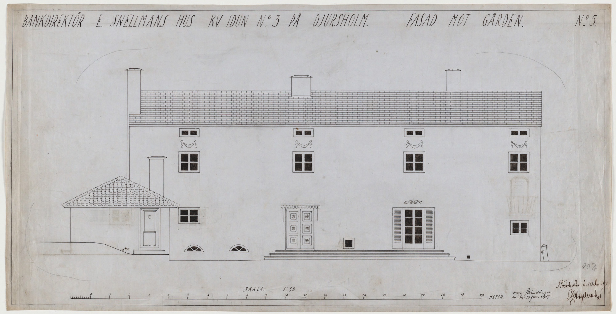 Erik Gunnar Asplund. Villa Snellman, Djursholm, Sweden, Exterior elevation. 1917