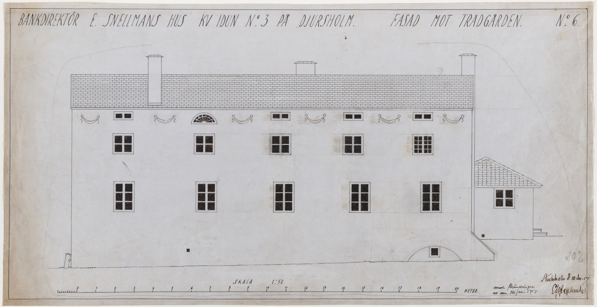 Erik Gunnar Asplund. Villa Snellman, Djursholm, Sweden, Exterior elevation. 1917