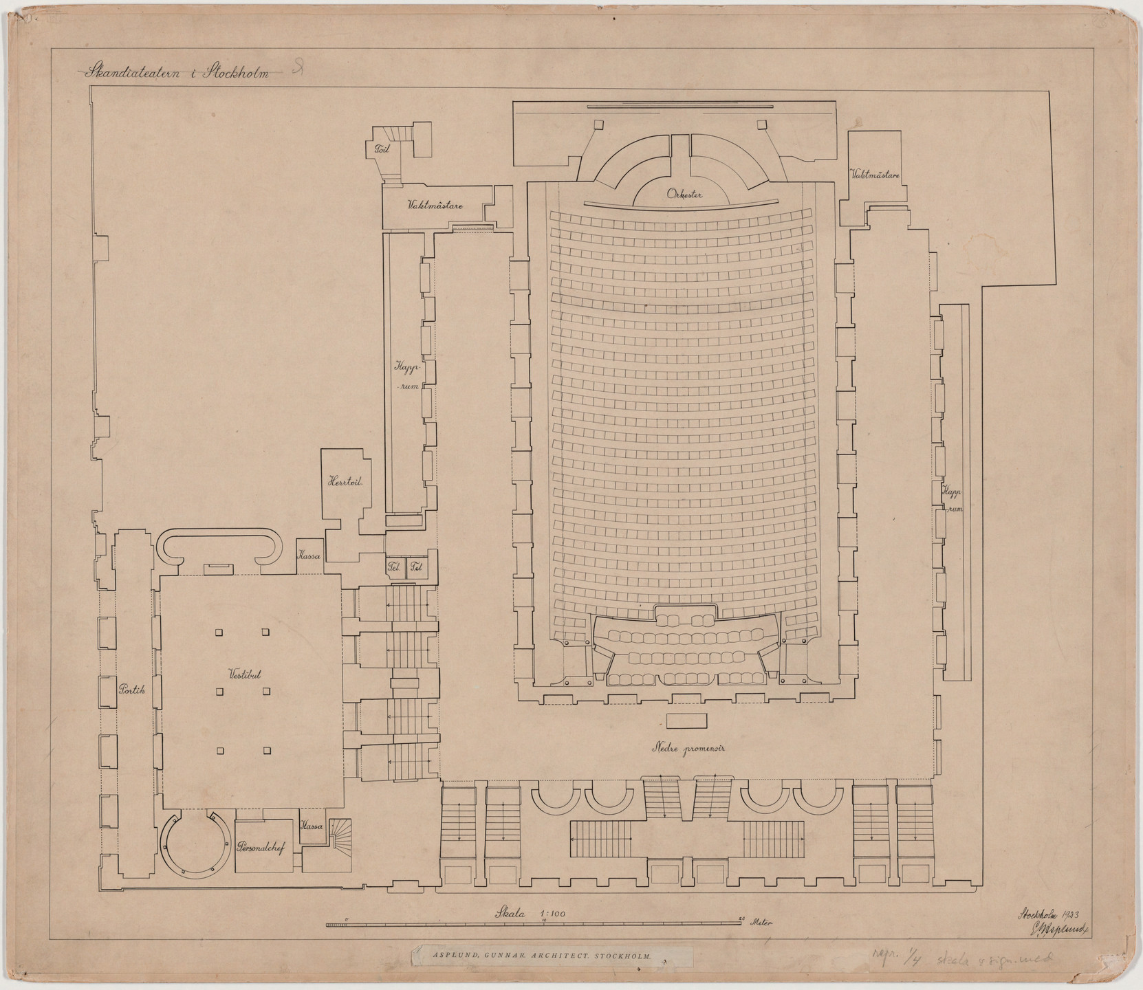Erik Gunnar Asplund. Skandia Cinema, Stockholm, Sweden, Plan of ground floor. 1923