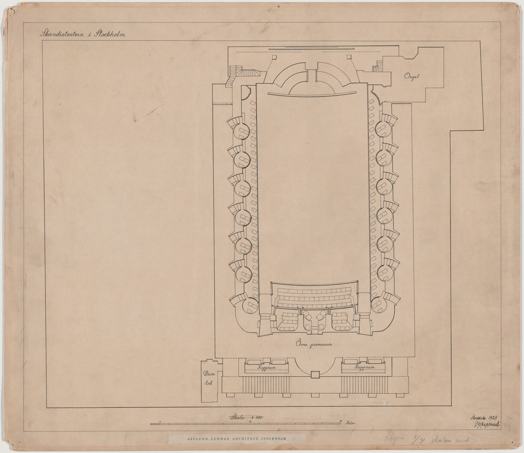Erik Gunnar Asplund. Skandia Cinema, Stockholm, Sweden, Floor plan of mezzanine