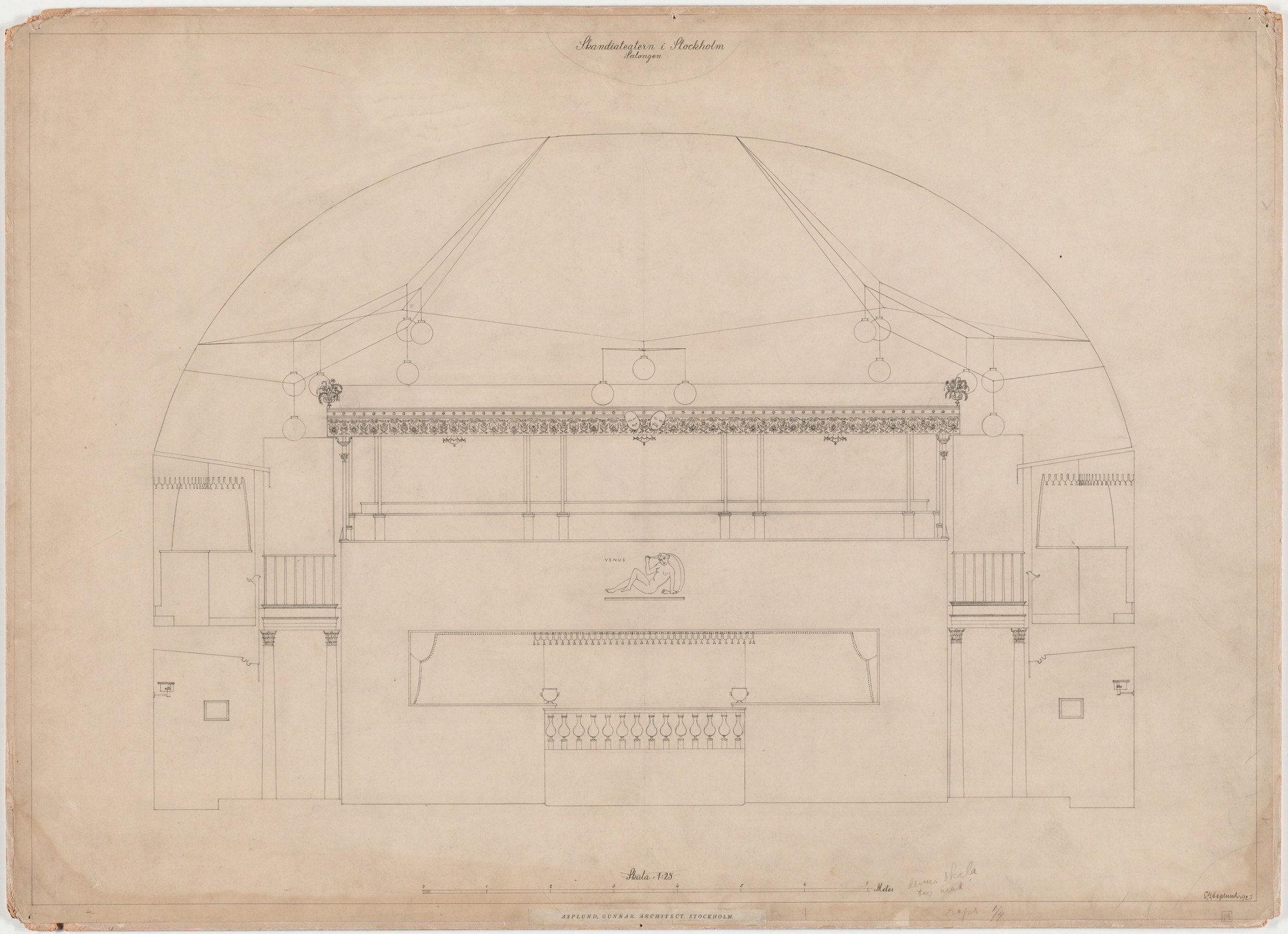 Erik Gunnar Asplund. Skandia Cinema, Stockholm, Sweden, Elevation of rear of auditorium. 1923